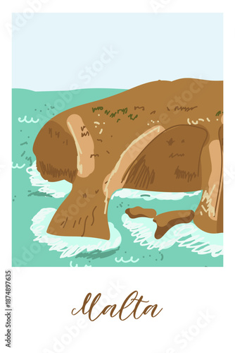 Malta hand drawn travel vector illustration, card.