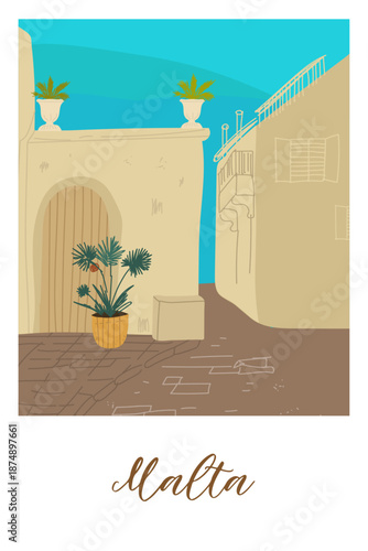 Malta hand drawn travel vector illustration, card.