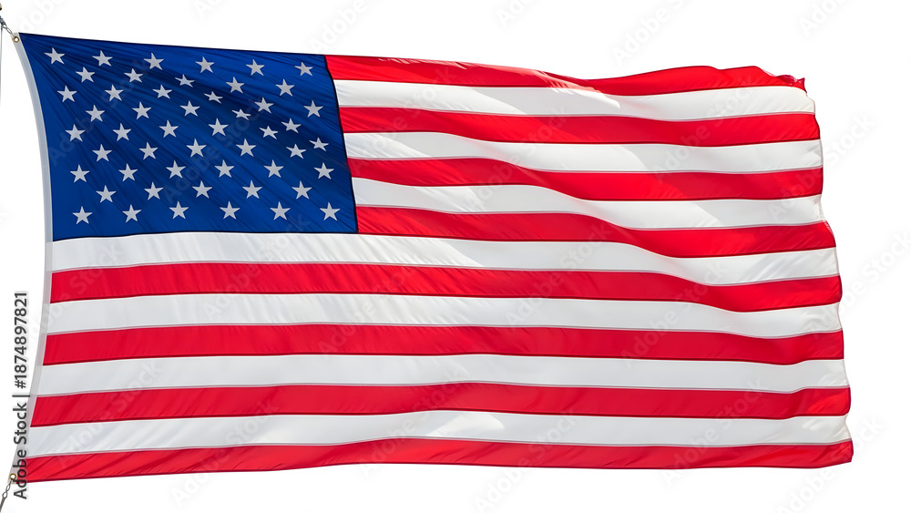 Obraz premium American flag waving in the wind isolated on white background with vibrant colors