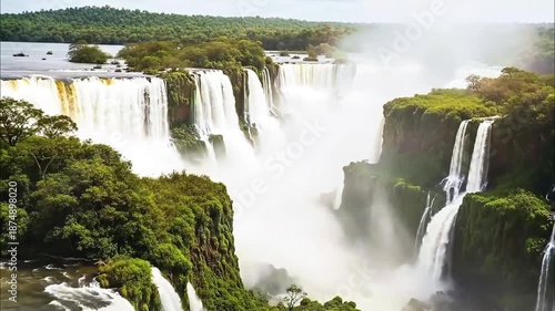 Epic Wide Canyon Waterfall with Massive Water Flow and Mist