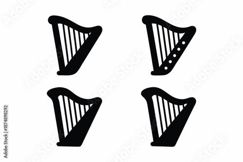 set of Classic Irish Harp icon Silhouette Vector Graphic Illustration