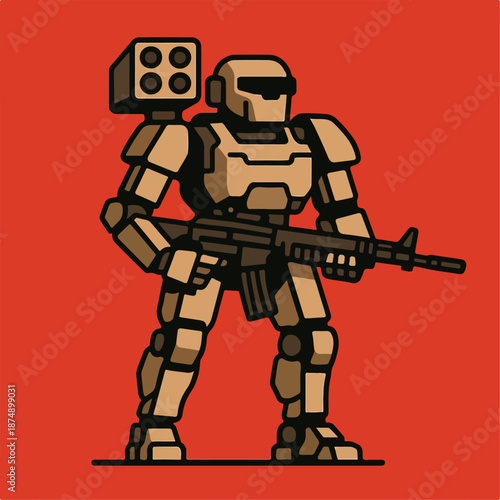 Fully armed robot vector illustration