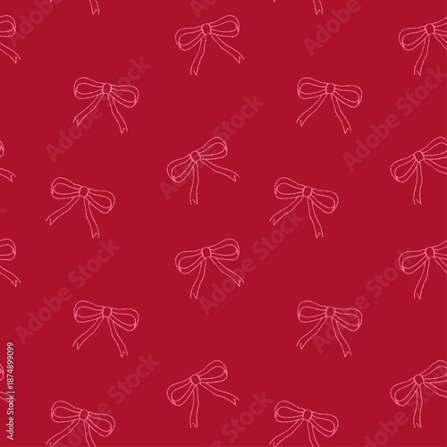 少し深い赤にうっすらリボンのイラストがさりげないシームレスパターン背景