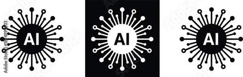 Artificial intelligence circular chip icons representing neural networks digital brain processing and future smart technology for machine learning systems.