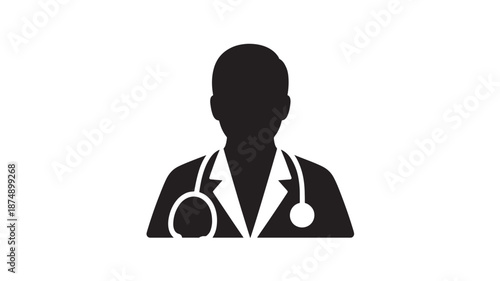 Doctor silhouette with stethoscope in simple flat design on white background for healthcare icon