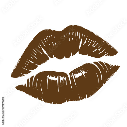 Drawing Vintage Brown lipstick kiss mark on white background  makeup and beauty concept