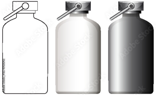 Vector Illustration of Metal Canister with Lever Lid Progression