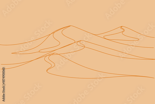 Abstract desert dunes vector landscape with golden sand hills and simple lines