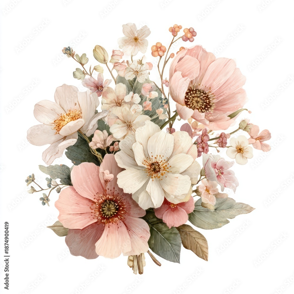 Fototapeta premium Delicate floral watercolor bouquet illustration.