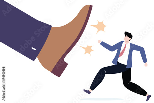 Bankruptcy and insolvency. businessman big foot kicking a little men.