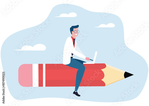 Smart young content writer with creative writing blog, Innovative idea and inspiration, Digital Media content