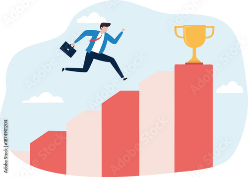 Take risk for opportunity to success, risky decision, determination or courage to overcome challenge concept, brave businessman winner jump over the cliff gap to reach success flag on other side.