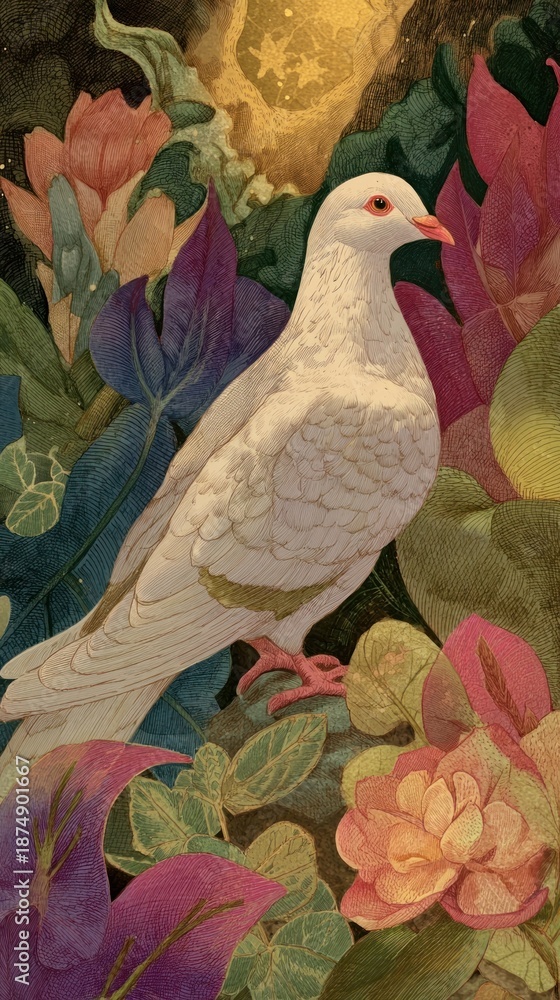 Fototapeta premium Dove in fairy tale colorful dove mobile wallpaper