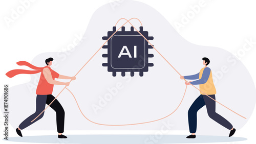 Semiconductor and computer chip supply chain shortage due to pandemic and economic crisis. Business people fighting to get electronic chip. Electronics manufacturing problem concept. Flat vector