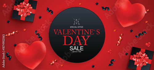 Valentine's day sale advertisement with hearts and gifts