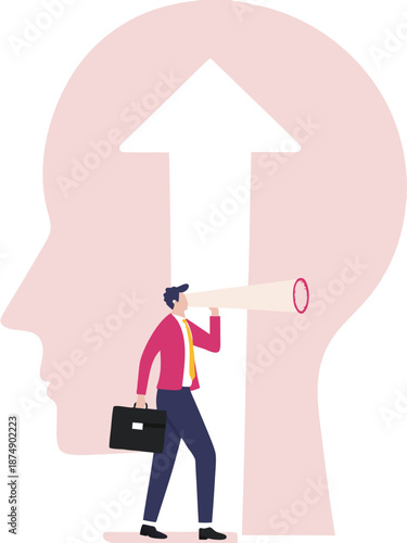 Business vision with looking for opportunities in spyglass standing growth mindset concept vector illustration.