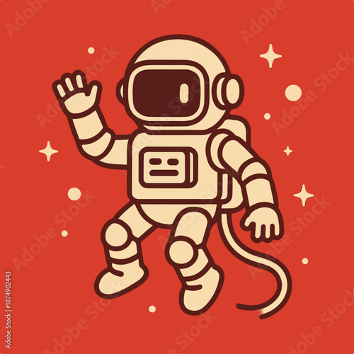 Vector illustration of astronaut robot in outer space red background