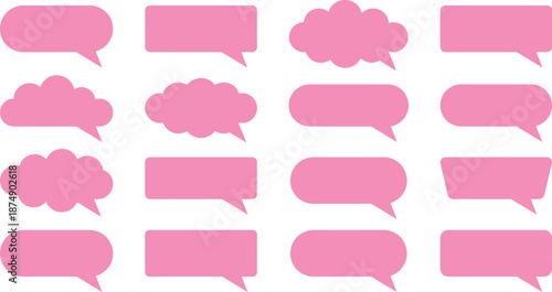 Pink flat speech bubble collection with rounded chat balloons and thought clouds for messaging communication vector illustration design elements