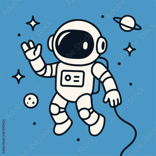 vector illustration Robot astronaut in space blue background