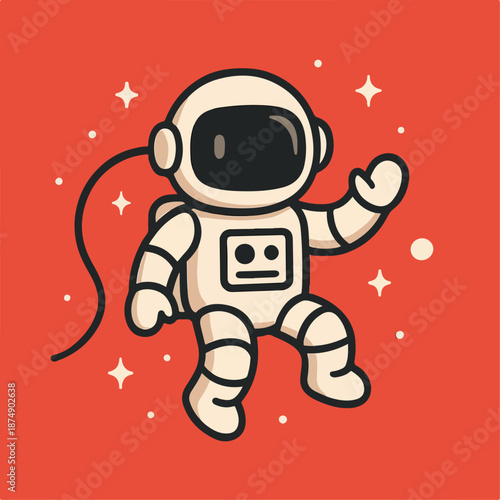Vector illustration of astronaut robot in outer space red background