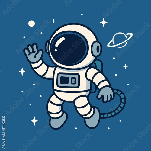 vector illustration Robot astronaut in space blue background