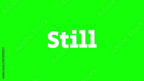 Animated word still displayed in large white text centered against a vibrant green screen background with subtle golden fireworks effects appearing at the top edges.