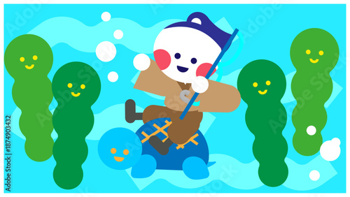 海の中を泳ぐうらしまたろうのかわいいイラスト