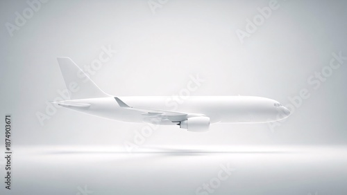 Clean white airplane isolated on a light background with copy space