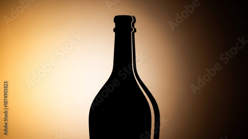 The elegant silhouette of a classic wine bottle stands prominently against a warm, gradient background transitioning from golden amber to deep brown.