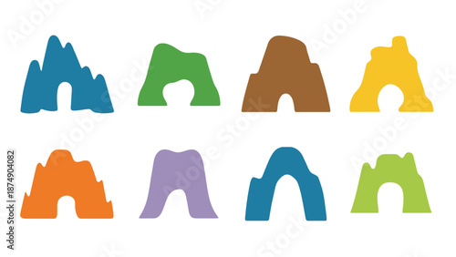 A colorful illustration of various mountain ranges in different hues