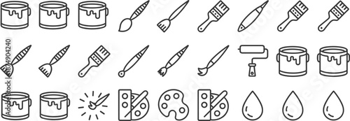 Set of black and white painting tools and supplies