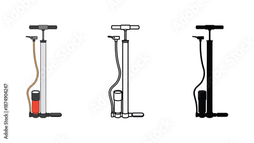 An illustration of three different air pumps on a white background