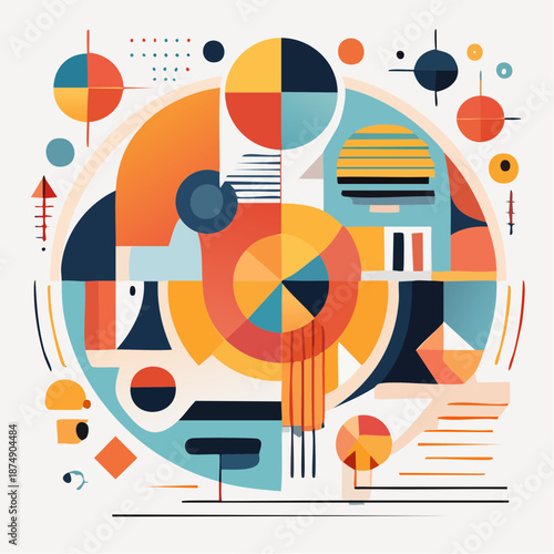 Dynamic Abstract Geometric Vector Art A Modern Visual Symphony of Interconnected Shapes, Lines, and Vibrant Colors Representing Data, Innovation, and Complex System Design