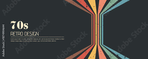 Stripe rainbow groovy. Graphic 70s style banner with artistic lines. Bold retro stripes for vintage prints or web banners. Vector illustration.