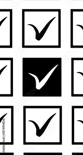 Check mark icons set inside box isolated on white background. Unique or Dare to Be Different concept.