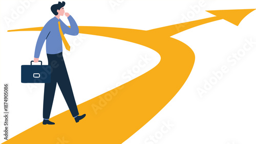 New way concept. Beginning journey adventures and opportunities. Businessman on road outdoor.