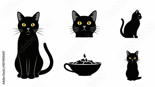Collection of Black Cat Illustrations and Icons.