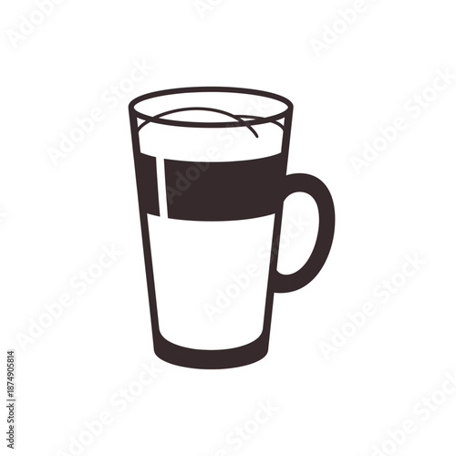 Simple Line Art Illustration of a Tall Glass Mug with Coffee and Cream