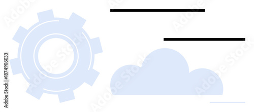 Gear symbol representing system integration paired with a cloud form for data storage and connectivity. Ideal for technology, cloud services, innovation, networking, development, productivity, web