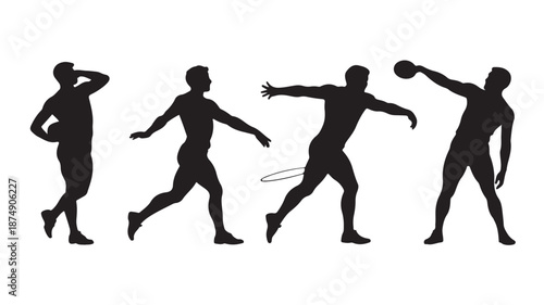 Discus Thrower Male Athlete Silhouette Throwing Sequence Isolated on White