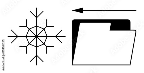Data cooling concept. Snowflake with file transfer symbol s data storage, cooling strategies, and temperature regulation. Data cooling for environmental, tech, and storage solutions. Ideal for data