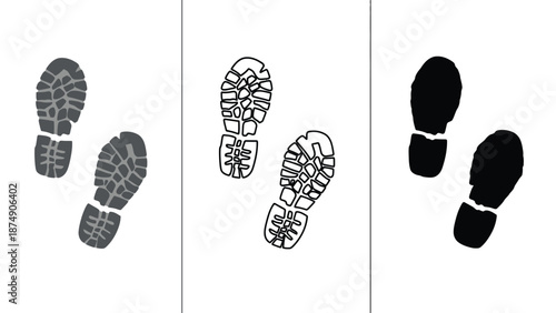 A set of three different shoe prints on a white background