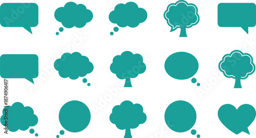 Teal flat speech bubbles and thought clouds icons set for messaging communication social media vector illustration design modern minimal creative