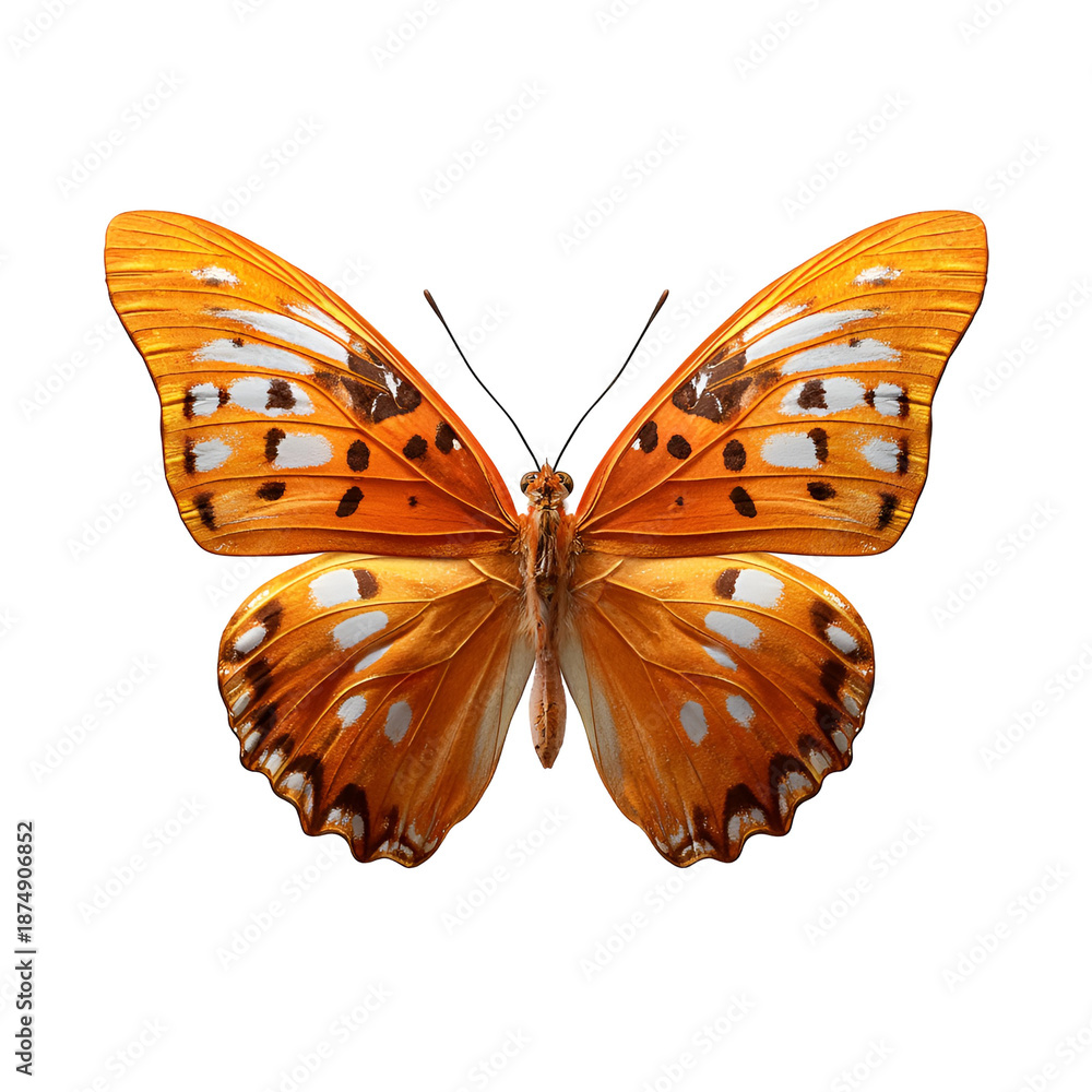 Fototapeta premium orange and white butterfly with vibrant wing patterns on white background