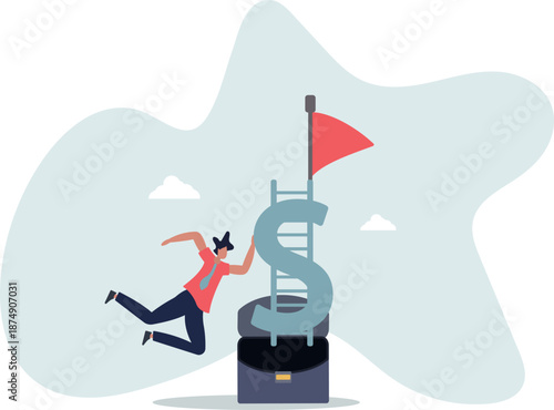 Money ladder to achieve financial independent goal, challenge to reach investment target or wealth planning strategy concept.life and employment of people.