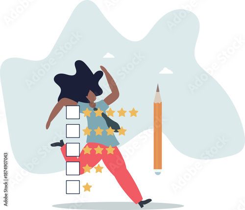 Evaluation or satisfaction feedback, performance rating or customer review, giving stars quality result, rate the service concept.life and employment of people.