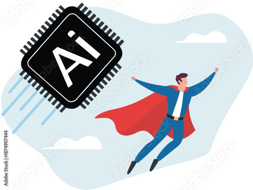 Superman, artificial intelligence and arrow, AI chip stock market rose.