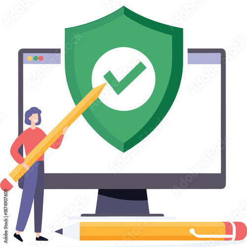 Flat illustration of woman educating man on cybersecurity best practices for cyber hygiene