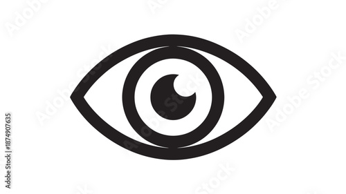 Minimalist eye icon in simple black design on white background for logo template