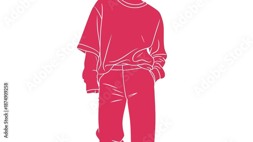 Minimalist person in pink outline, standing with hands in pockets